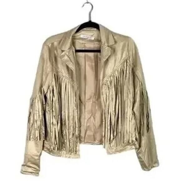 NWT Cropped Soft Faux Western Fringe Suede Open Style Lined Jacket Coat M Cream - Picture 13 of 15